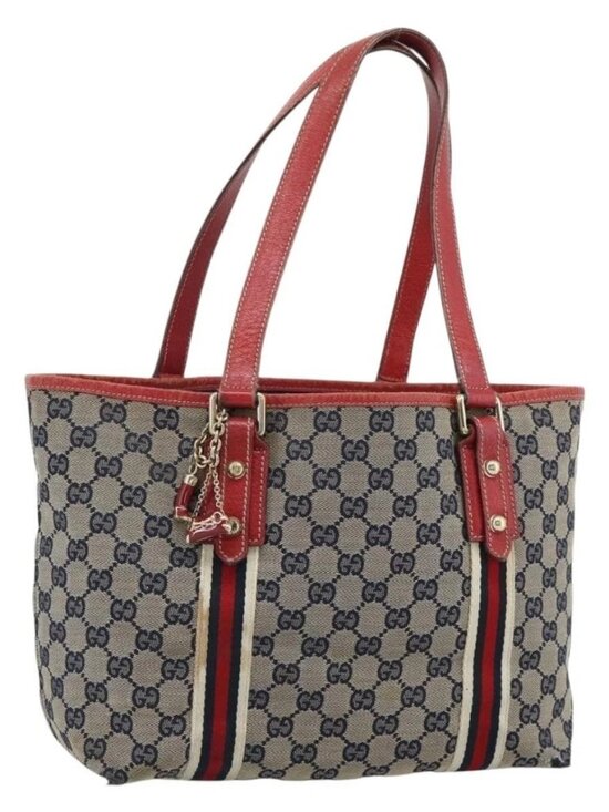 Gucci Handbags - GUCCI GG Canvas Sherry Line Tote Bag Navy Gold 137396 Auth 183069